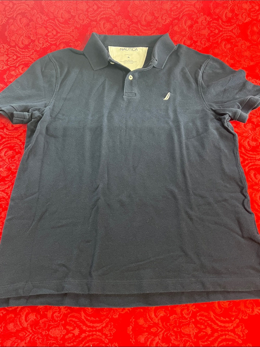 Nautica Men’s XL Navy 100% Cotton Pique Polo Shirt Embroidered Sail Logo
